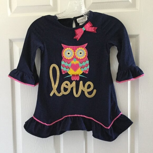 Emily Rose Other - Emily Rose Navy & Pink Ruffle Trim Owl Love Top
